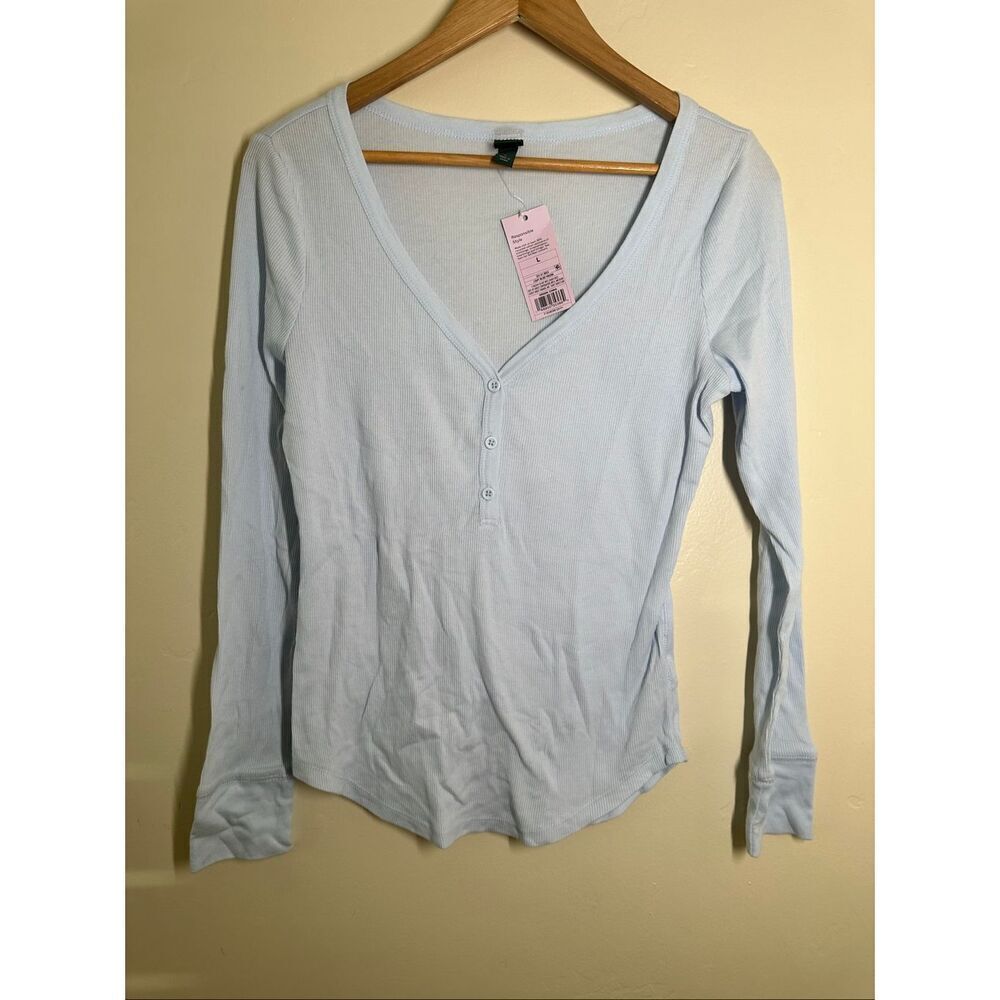 🌸 Wild Fable Light Blue Long Sleeve Henley Women’s Size Large New